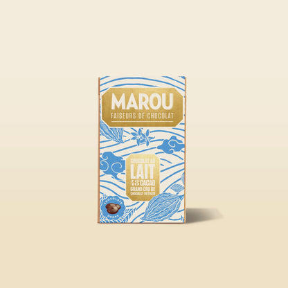 MAROU 48% dark milk chocolate drops pouch with blue front design