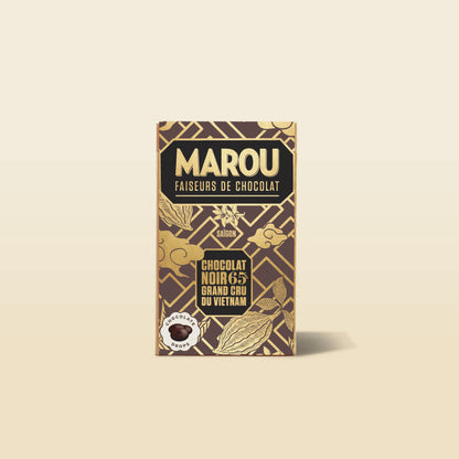 Marou Chocolat Noir 65% chocolate package with gold pattern and dark chocolate branding