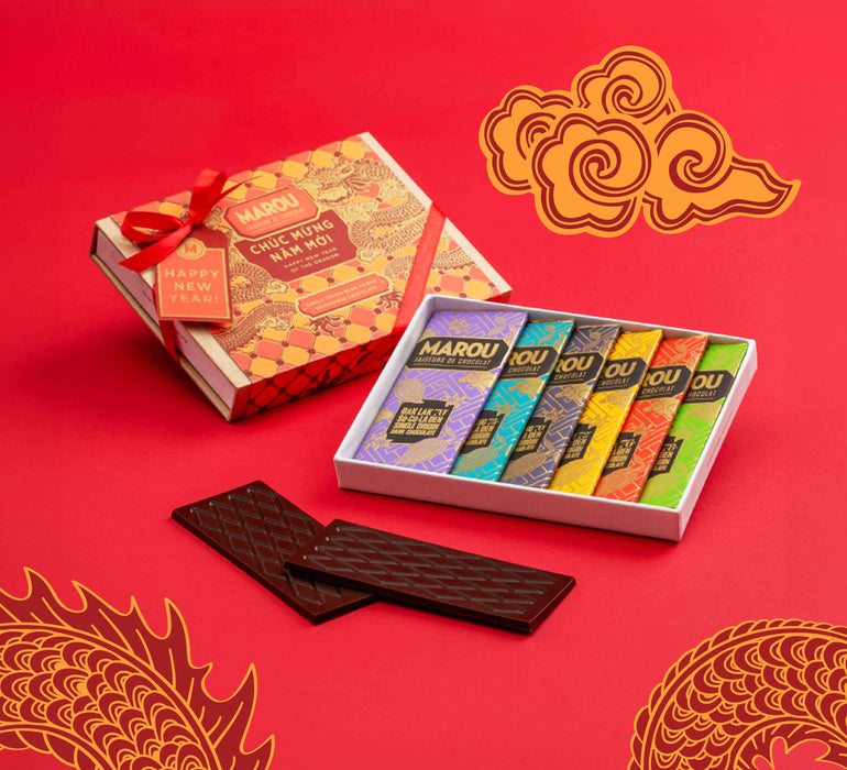 Coffret cadeau de 6 Mini tablettes de chocolat noir Grand Cru - ÉDITION TET