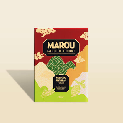 Marou 36-piece chocolate gift box, red and green cover with Marou logo