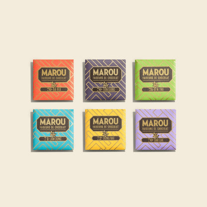 MAROU napolitains chocolate squares, assorted colors with branded wrappers