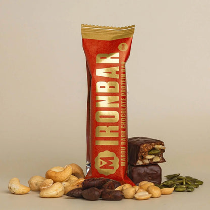 Barre protéinée chocolatée VEGAN 65% de cacahuètes, graines de citrouille et noix de cajou