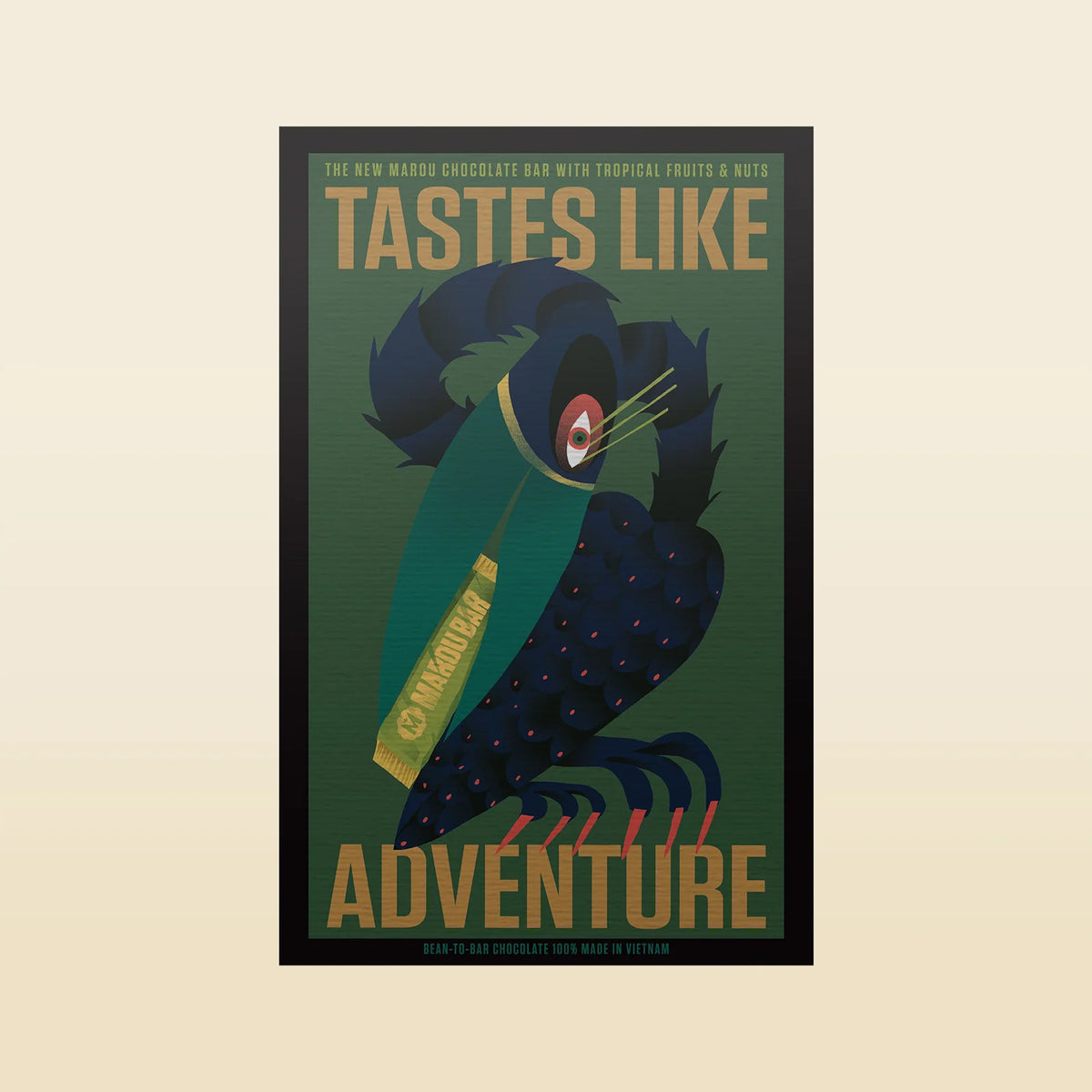 Marou Bar Poster—Tiger illustration, chocolate bar snack, ADVENTURE