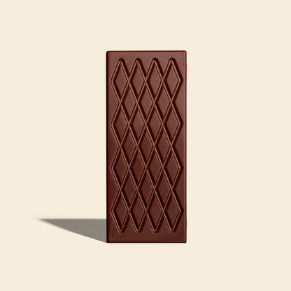 Mini dark chocolate bar with diamond-etched pattern