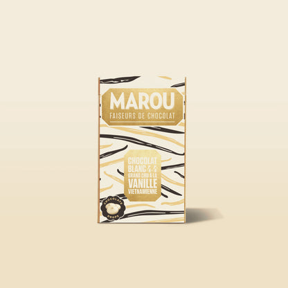 Marou vanilla white chocolate drop pack box